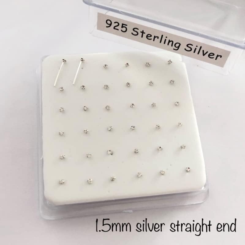 Silver Set of 20 Round Clear Simulated Diamond Nose Stud Box 1.5 mm Straight - QIAO CrystalQIAO CrystalQIAO Crystal