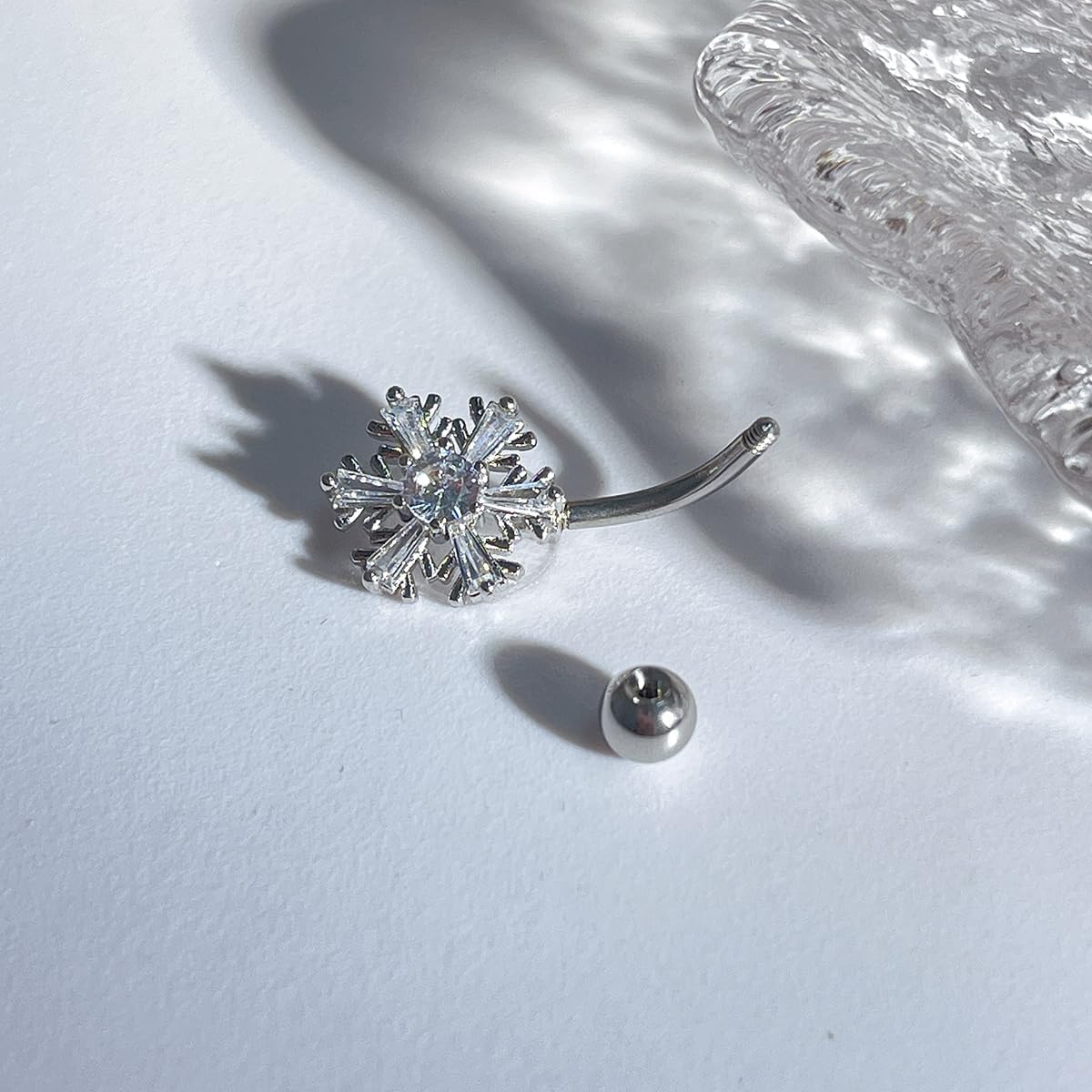 Snowflake Belly Button Ring for Women Men Unisex Surgical Stainless Steel Cubic Zirconia Winter Frozen Flower Navel Barbell Rings 14G Piercing Stud Jewelry Cute Christmas Birthday Gifts - 我的商店我的商店我的商店