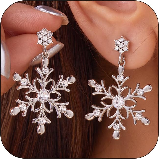 Snowflake Earring Snowflake Drop Earrings for Women Silver Rhinestone Snowflake Earrings Snowflake Pearl Earrings Winter Earrings Christmas Earrings Christmas Holiday Jewelry for Women - QIAO Crystal我的商店QIAO Crystal