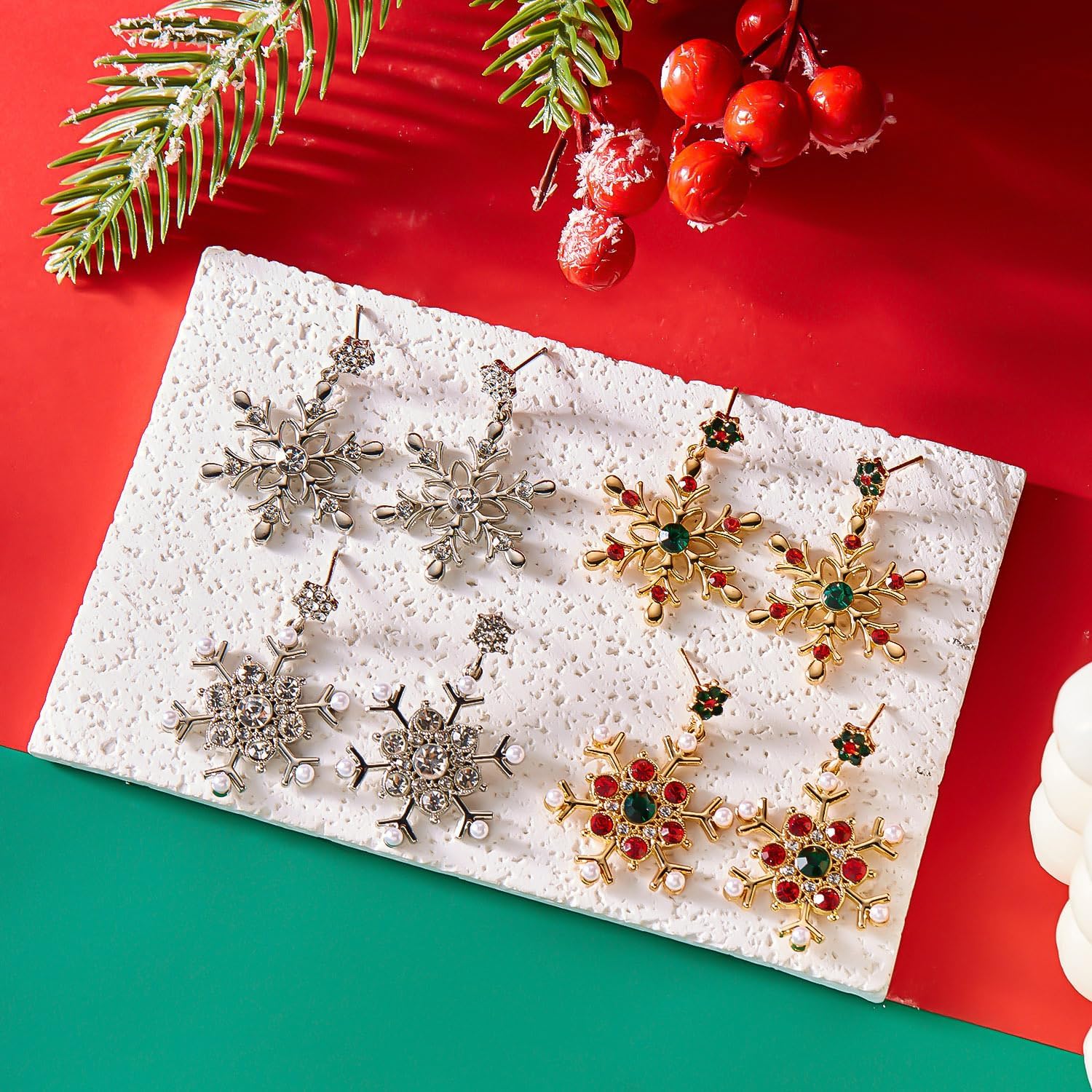 Snowflake Earring Snowflake Drop Earrings for Women Silver Rhinestone Snowflake Earrings Snowflake Pearl Earrings Winter Earrings Christmas Earrings Christmas Holiday Jewelry for Women - QIAO Crystal我的商店QIAO Crystal