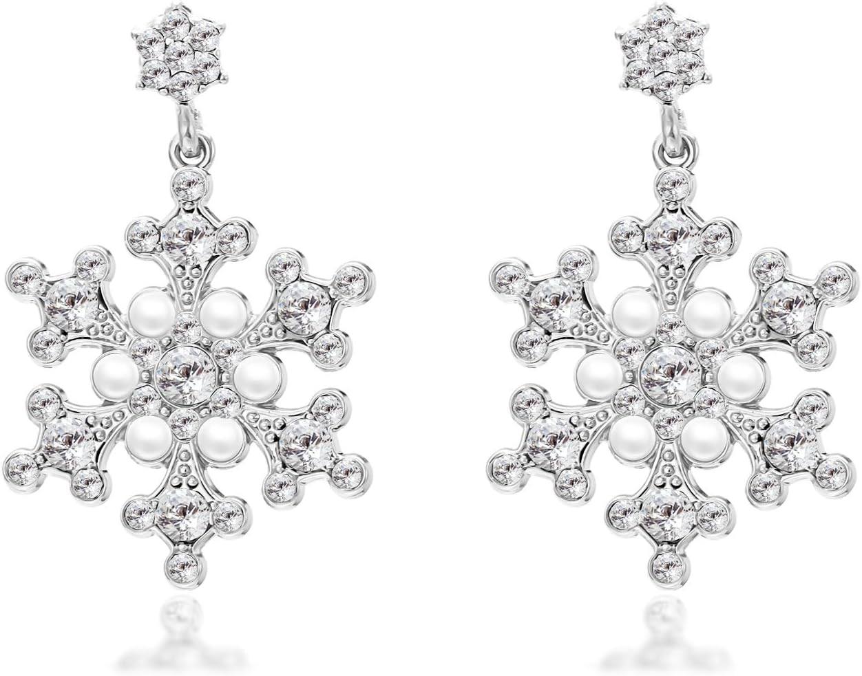 Snowflake Earring Snowflake Drop Earrings for Women Silver Rhinestone Snowflake Earrings Snowflake Pearl Earrings Winter Earrings Christmas Earrings Christmas Holiday Jewelry for Women - QIAO Crystal我的商店QIAO Crystal