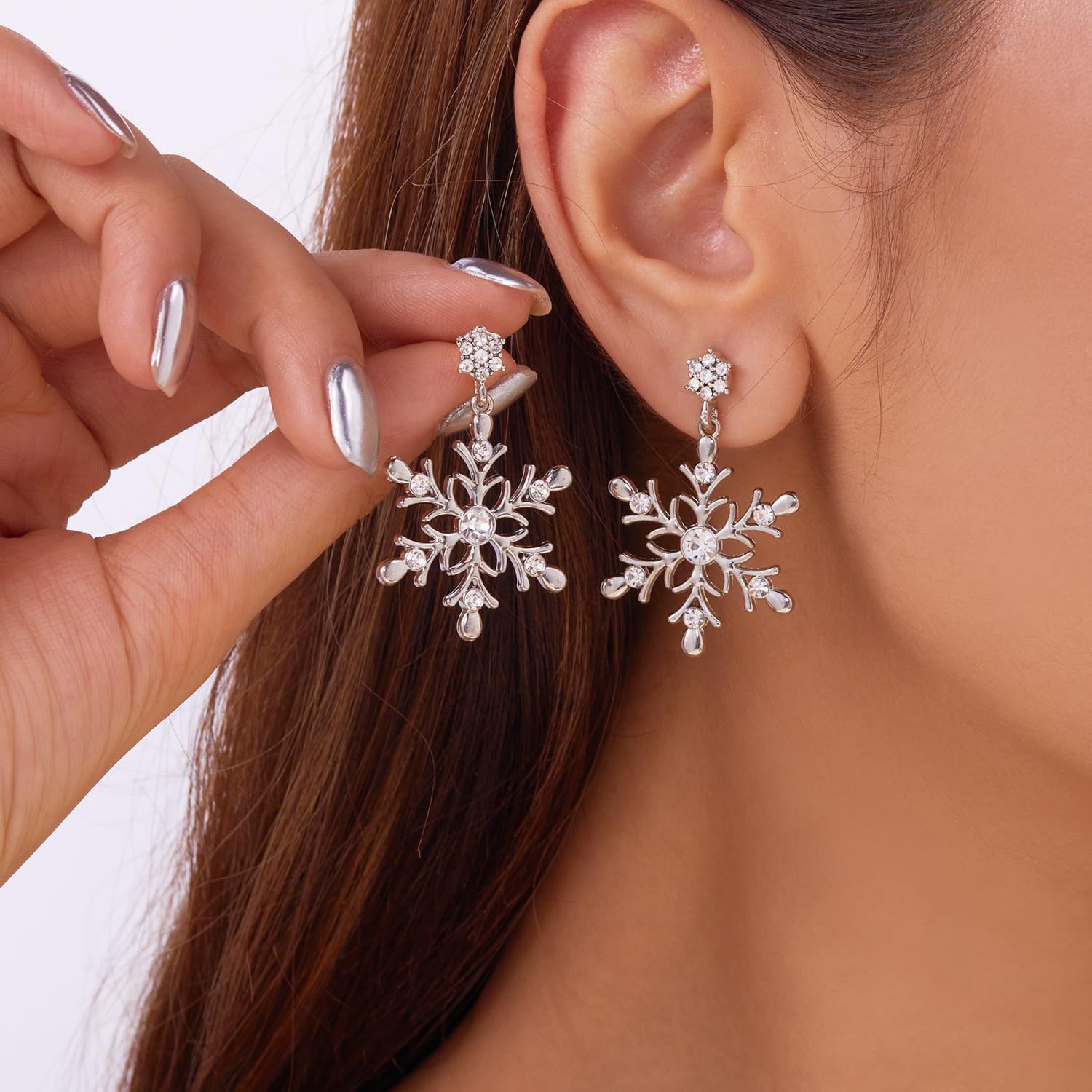 Snowflake Earring Snowflake Drop Earrings for Women Silver Rhinestone Snowflake Earrings Snowflake Pearl Earrings Winter Earrings Christmas Earrings Christmas Holiday Jewelry for Women - QIAO Crystal我的商店QIAO Crystal