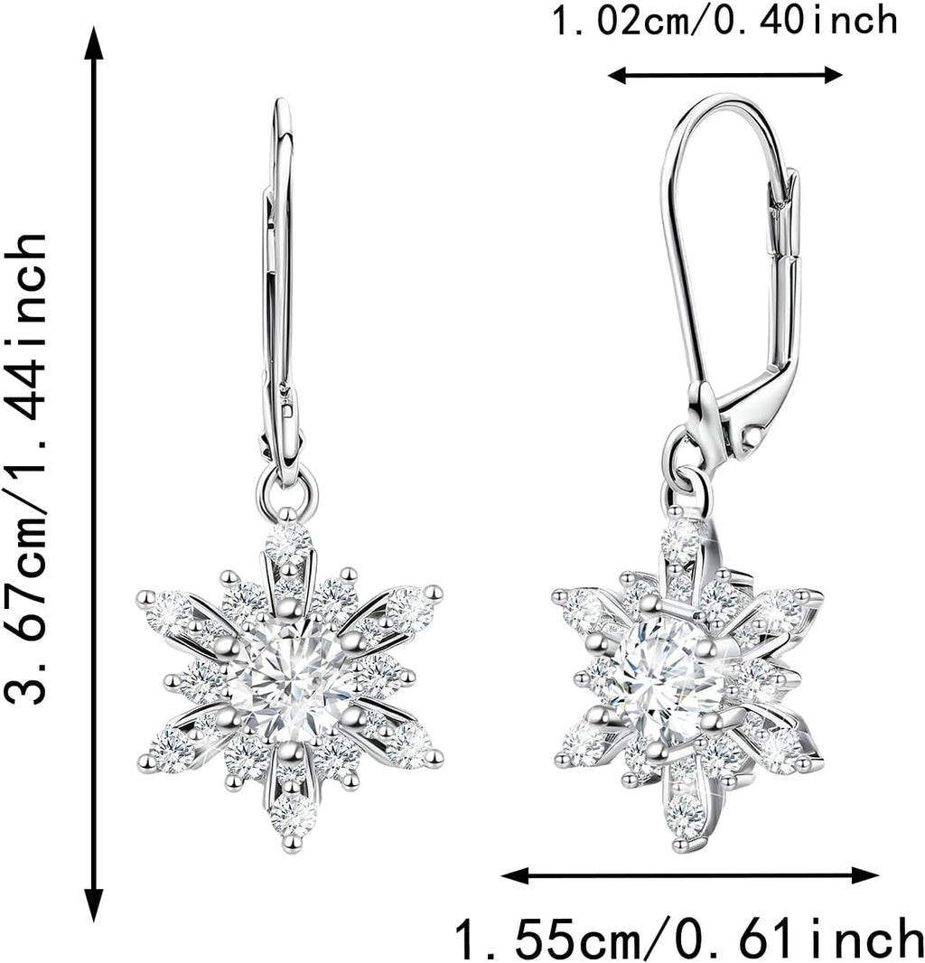 Snowflake Earrings for Women Sterling Silver Leverback Earrings Hypallergenic Clear Cubic Zirconia Sparkle Earring Classic Elegant Winter Christmas Jewelry Gifts for Her Mom Wife - 我的商店我的商店我的商店