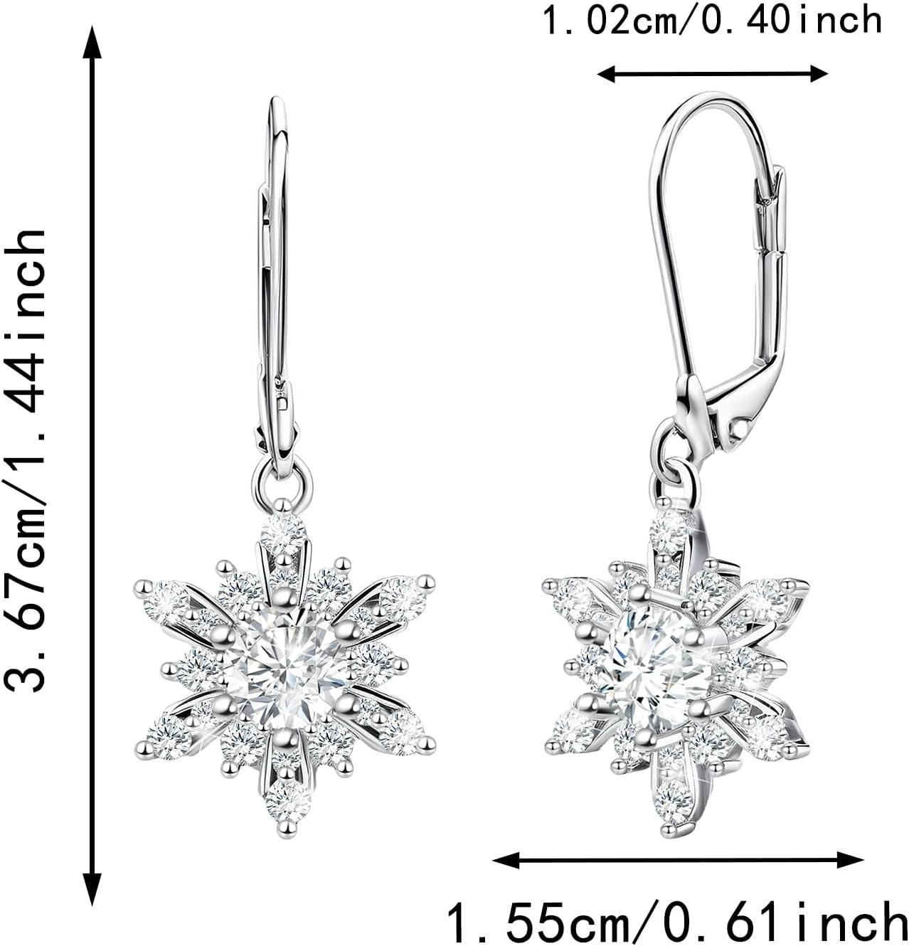 Snowflake Earrings for Women Sterling Silver Leverback Earrings Hypallergenic Clear Cubic Zirconia Sparkle Earring Classic Elegant Winter Christmas Jewelry Gifts for Her Mom Wife - 我的商店我的商店我的商店