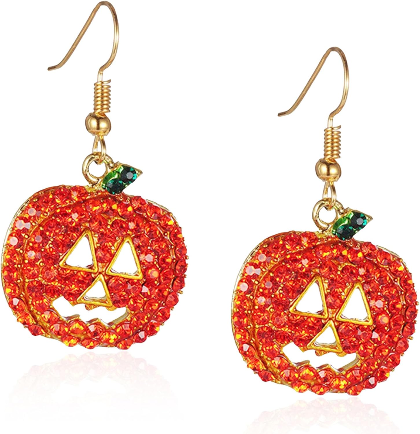 Sparkling Pumpkin Shaped Earrings Necklace Set Cubic Zirconia Halloween Jewelry Gold Plated Costume Accessories for Party Thanksgiving Christmas - 我的商店我的商店我的商店