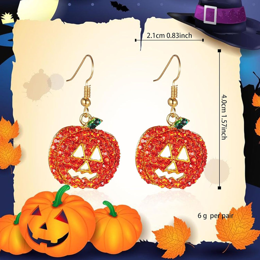 Sparkling Pumpkin Shaped Earrings Necklace Set Cubic Zirconia Halloween Jewelry Gold Plated Costume Accessories for Party Thanksgiving Christmas - 我的商店我的商店我的商店