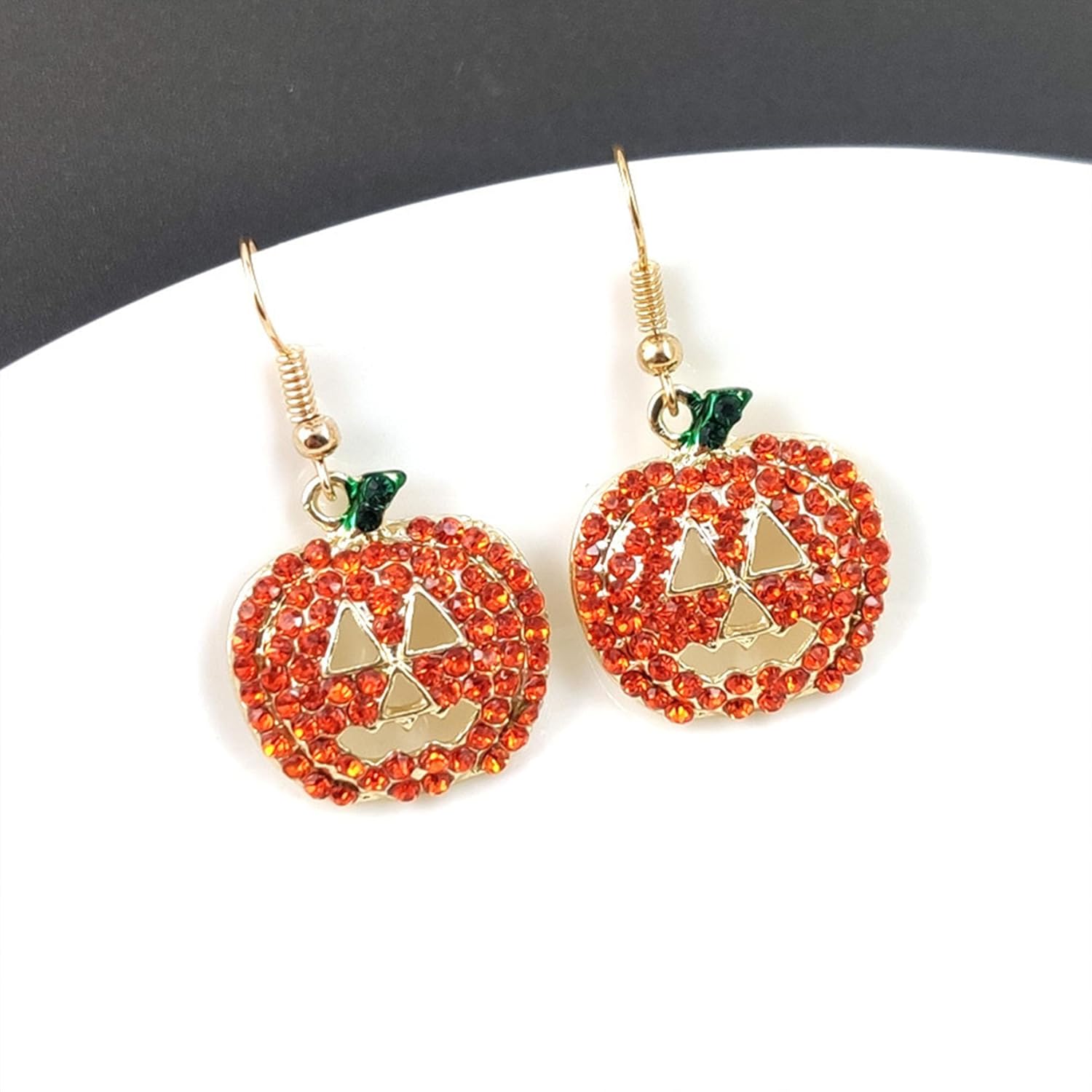 Sparkling Pumpkin Shaped Earrings Necklace Set Cubic Zirconia Halloween Jewelry Gold Plated Costume Accessories for Party Thanksgiving Christmas - 我的商店我的商店我的商店