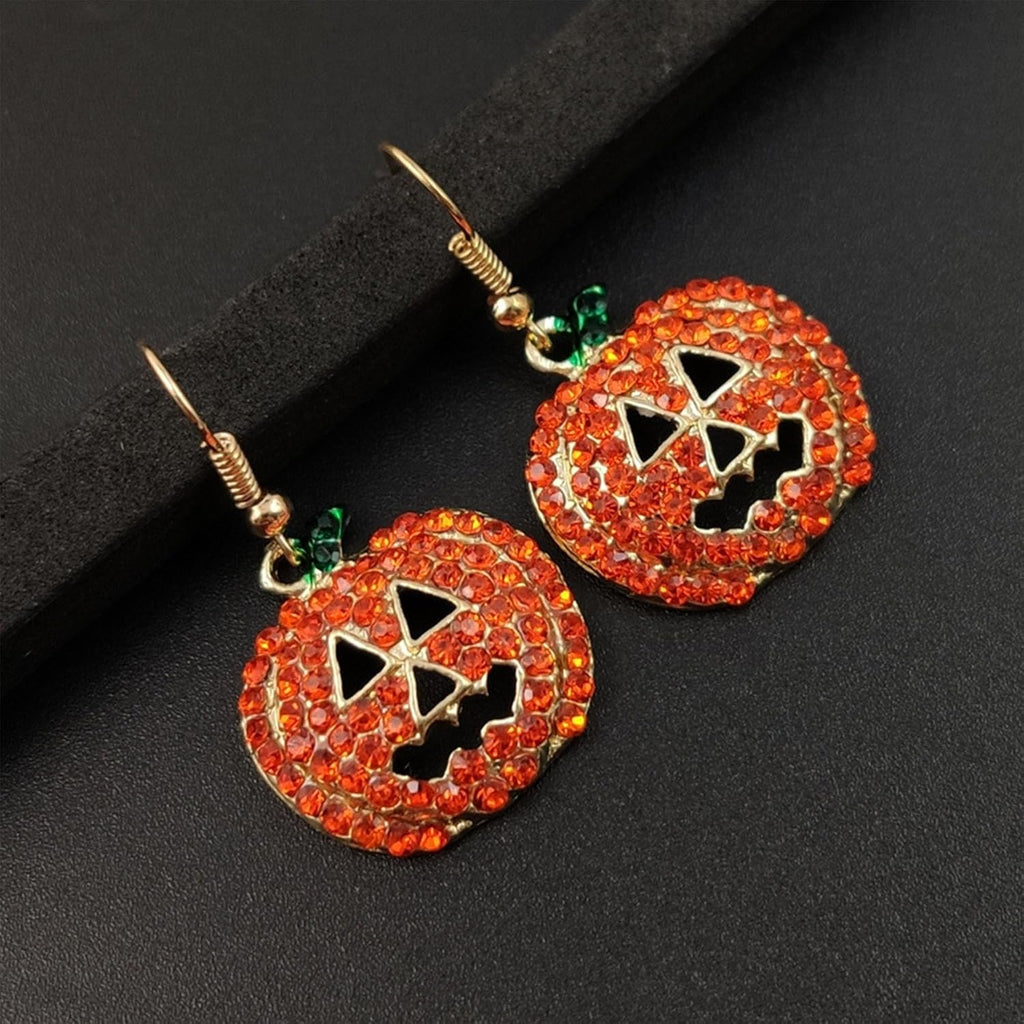 Sparkling Pumpkin Shaped Earrings Necklace Set Cubic Zirconia Halloween Jewelry Gold Plated Costume Accessories for Party Thanksgiving Christmas - 我的商店我的商店我的商店