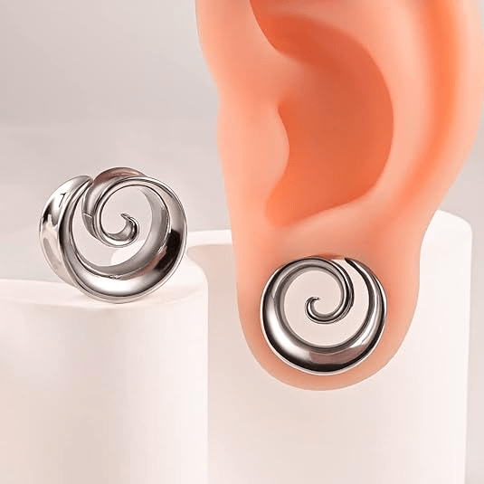 Spiral Saddle Ear Tunnels Plugs 316 Stainless Steel Ear Gauges Hypoallergenic Earrings Expander Stretcher Piercing - QIAO Crystal我的商店QIAO Crystal