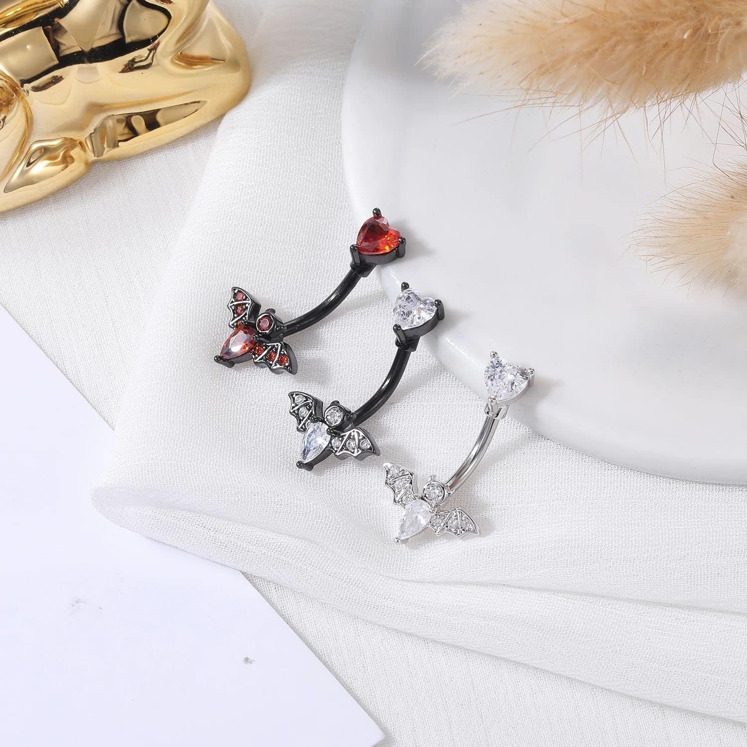 Stainless Steel Belly Button Ring Bat Belly Button Ring Butterfly Belly Button Ring 14G Surgical Steel Navel Ring Belly Piercing Jewelry Halloween Body Jewelry Gift for Women - 我的商店我的商店我的商店