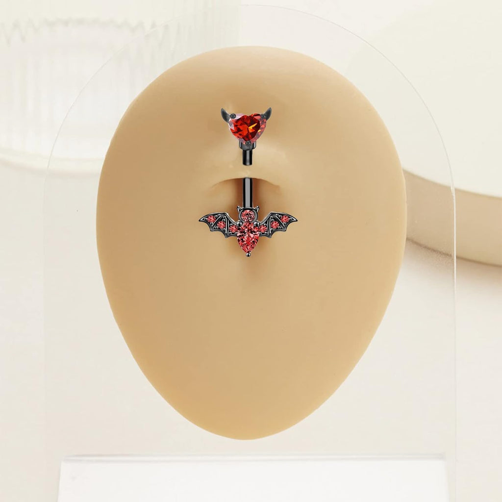 Stainless Steel Belly Button Ring Bat Belly Button Ring Butterfly Belly Button Ring 14G Surgical Steel Navel Ring Belly Piercing Jewelry Halloween Body Jewelry Gift for Women - 我的商店我的商店我的商店
