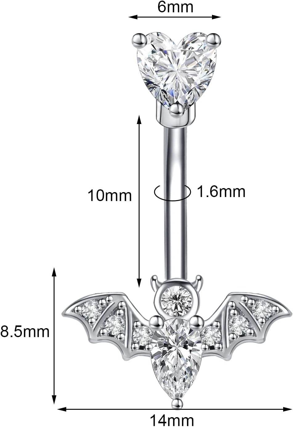 Stainless Steel Belly Button Ring Bat Belly Button Ring Butterfly Belly Button Ring 14G Surgical Steel Navel Ring Belly Piercing Jewelry Halloween Body Jewelry Gift for Women - 我的商店我的商店我的商店