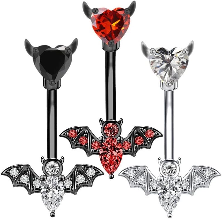 Stainless Steel Belly Button Ring Bat Belly Button Ring Butterfly Belly Button Ring 14G Surgical Steel Navel Ring Belly Piercing Jewelry Halloween Body Jewelry Gift for Women - 我的商店我的商店我的商店