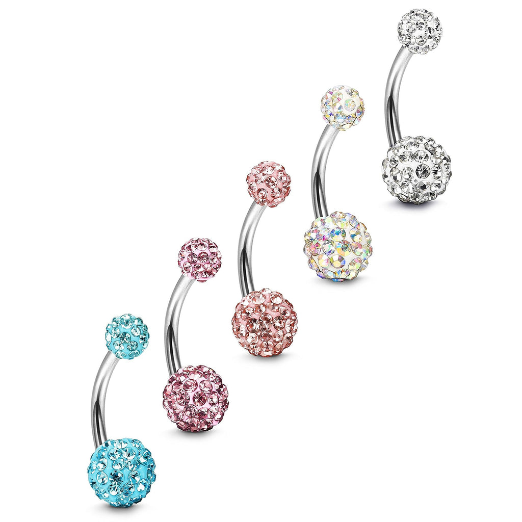 Stainless Steel Belly Button Rings Navel Barbell Body Jewelry Piercing - QIAO Crystal我的商店QIAO Crystal