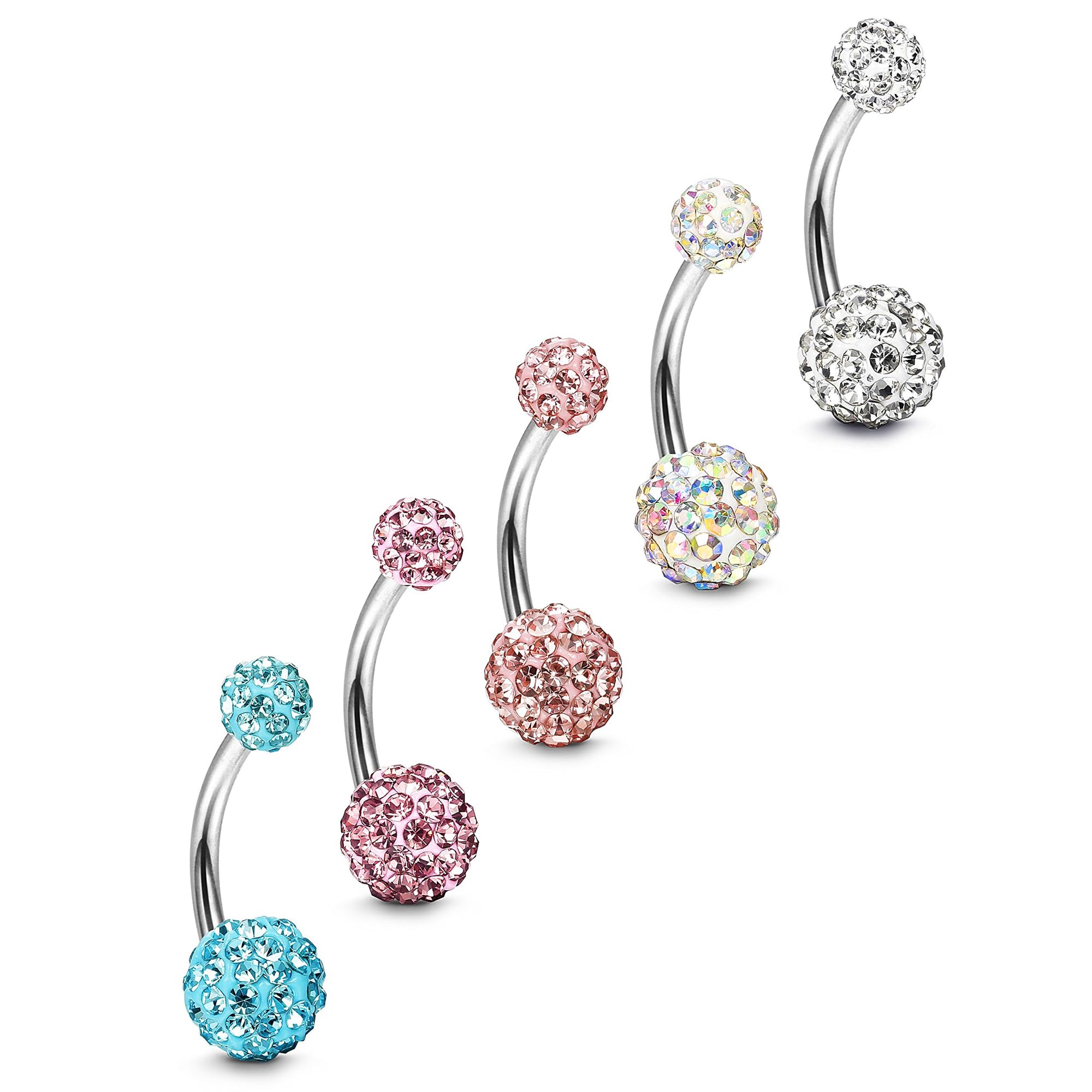 Stainless Steel Belly Button Rings Navel Barbell Body Jewelry Piercing - QIAO Crystal我的商店QIAO Crystal