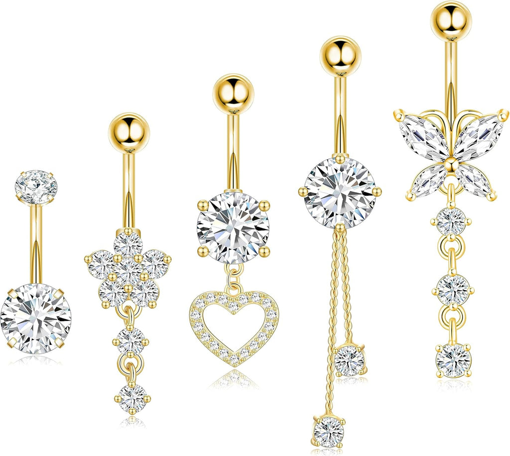 Stainless Steel Dangle Belly Button Rings for Women Belly Ring Dangling Piercing Jewelry with Heart Flower Butterfly14G - 我的商店我的商店我的商店