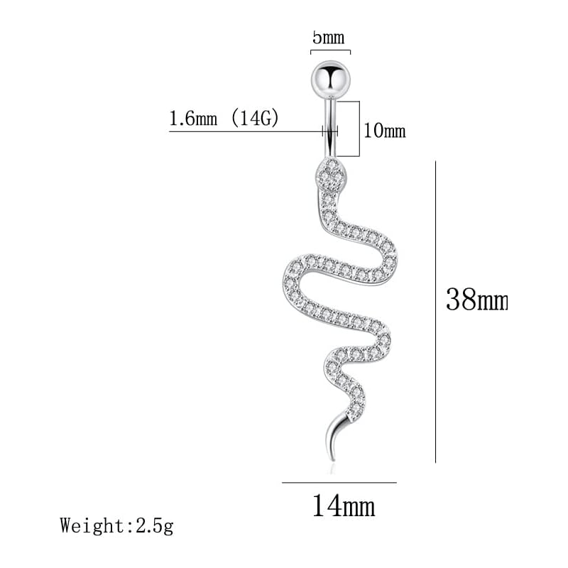 Stainless Steel Dangle Belly Button Rings Sparkling Zircon Piercing Dangling Snake Navel - QIAO Crystal我的商店QIAO Crystal