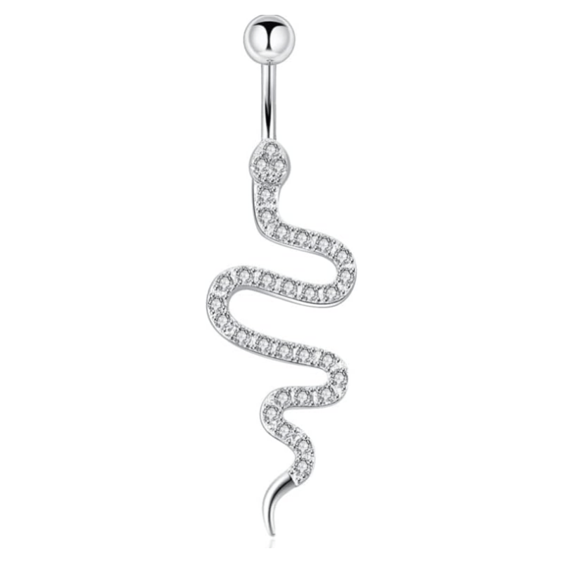 Stainless Steel Dangle Belly Button Rings Sparkling Zircon Piercing Dangling Snake Navel - QIAO Crystal我的商店QIAO Crystal