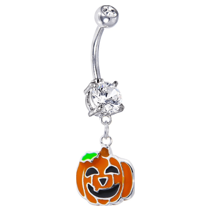Stainless Steel Happy JackoLantern Belly Button Ring with Dangle - QIAO Crystal我的商店QIAO Crystal