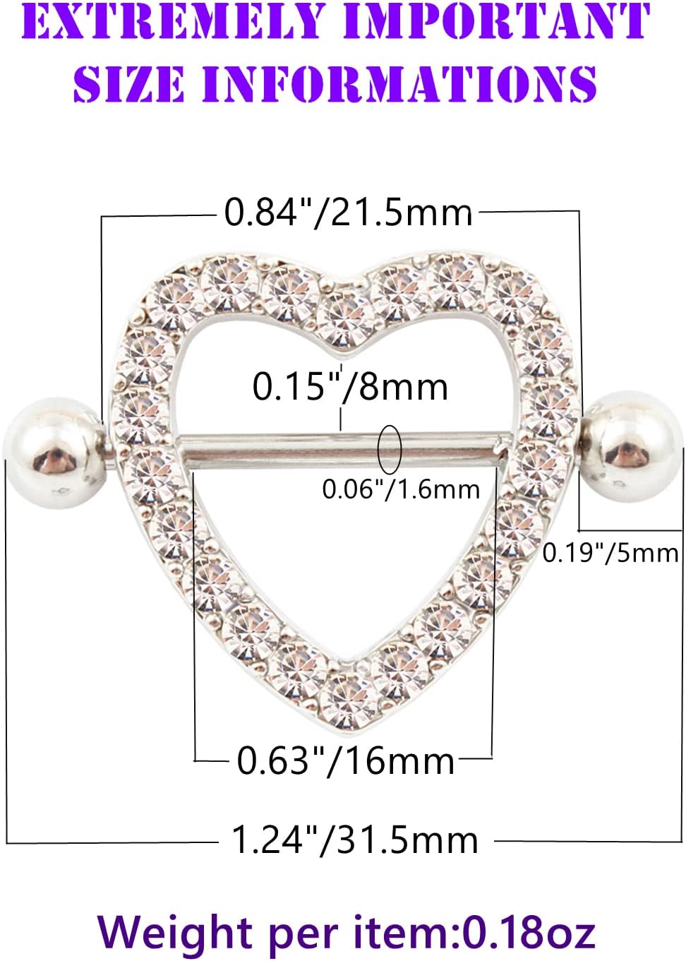 Stainless Steel Heart Nipple Rings Nipple Piercings for Women Body Piercing Jewelry 14G - QIAO CrystalQIAO CrystalQIAO Crystal
