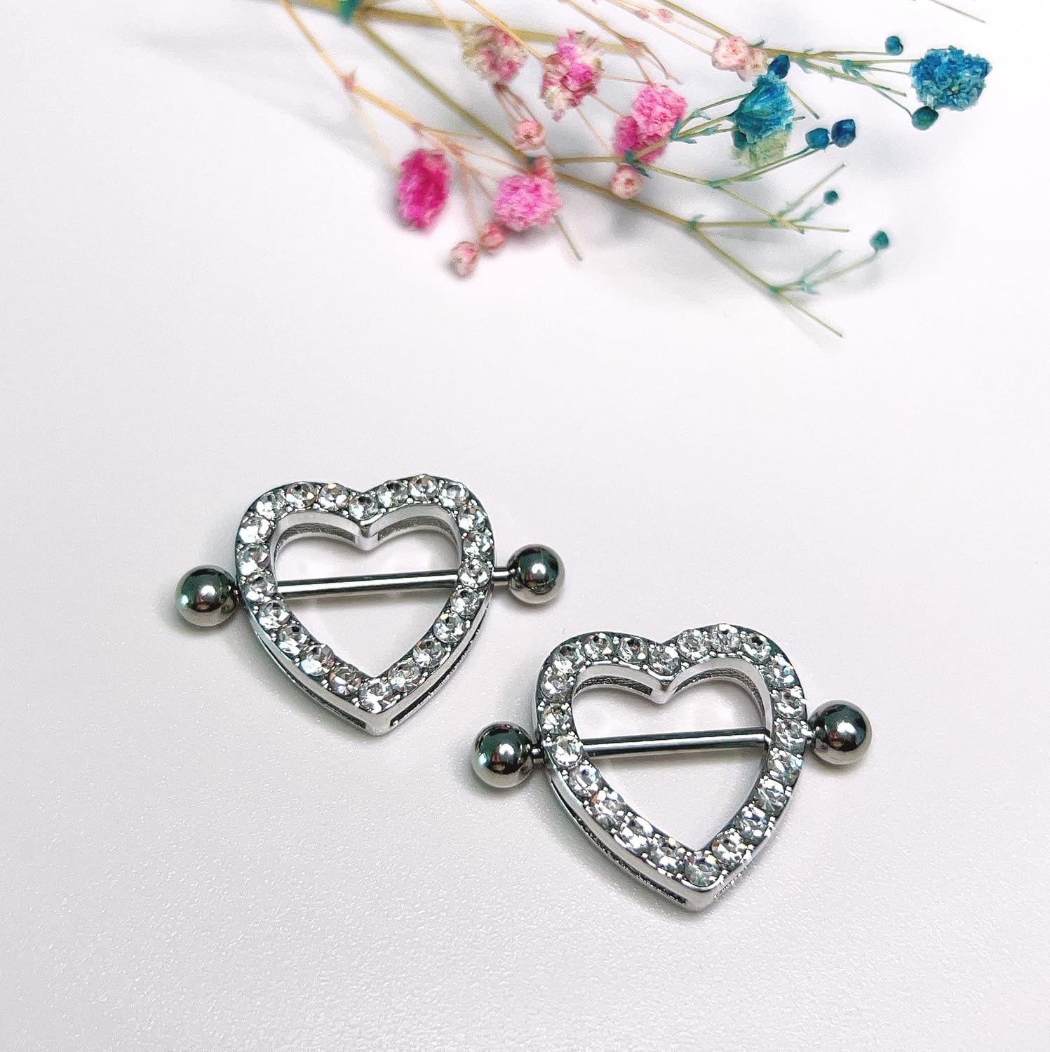 Stainless Steel Heart Nipple Rings Nipple Piercings for Women Body Piercing Jewelry 14G - QIAO CrystalQIAO CrystalQIAO Crystal