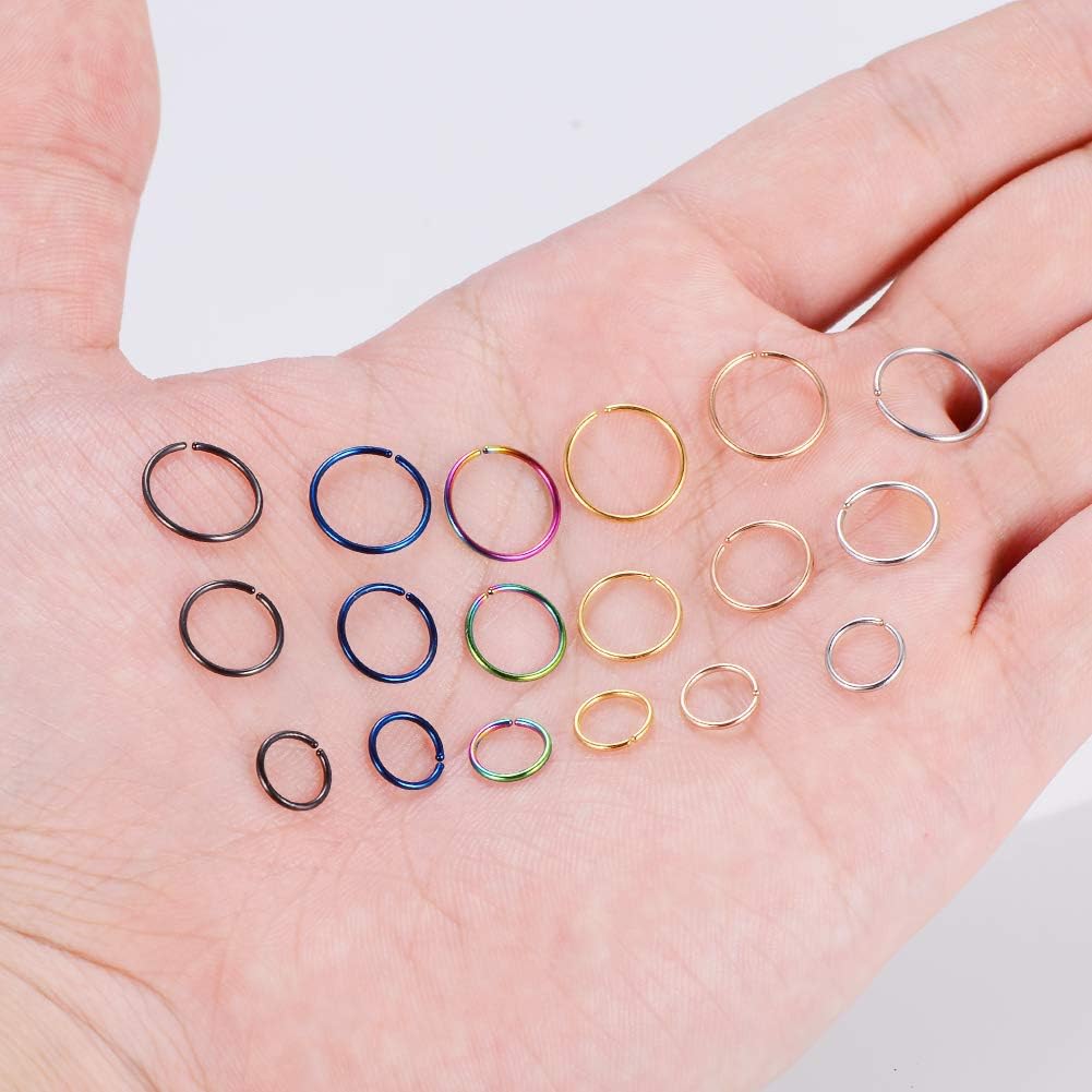 Stainless Steel Hoop Nose Ring Cartilage Ring Set 6 Color Set for Men and Women - QIAO CrystalQIAO CrystalQIAO Crystal