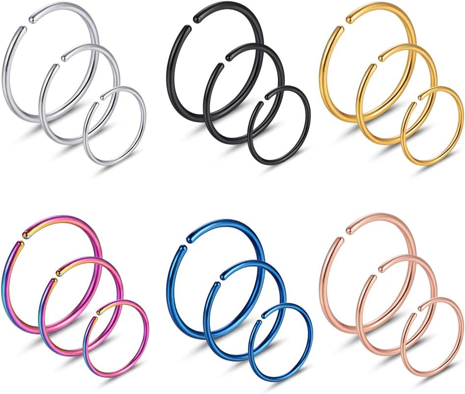 Stainless Steel Hoop Nose Ring Cartilage Ring Set 6 Color Set for Men and Women - QIAO CrystalQIAO CrystalQIAO Crystal