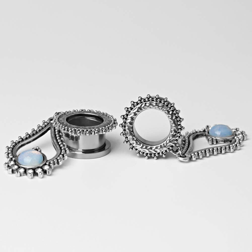 Stainless Steel Teardrop Opal Wedding Earrings Large Dangle Bridal Plug Ear Gauges - QIAO CrystalQIAO CrystalQIAO Crystal