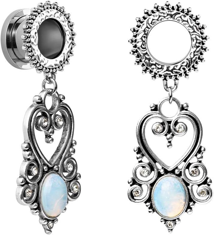 Stainless Steel Teardrop Opal Wedding Earrings Large Dangle Bridal Plug Ear Gauges - QIAO CrystalQIAO CrystalQIAO Crystal