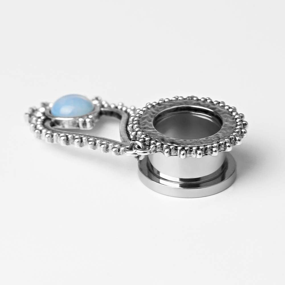 Stainless Steel Teardrop Opal Wedding Earrings Large Dangle Bridal Plug Ear Gauges - QIAO CrystalQIAO CrystalQIAO Crystal