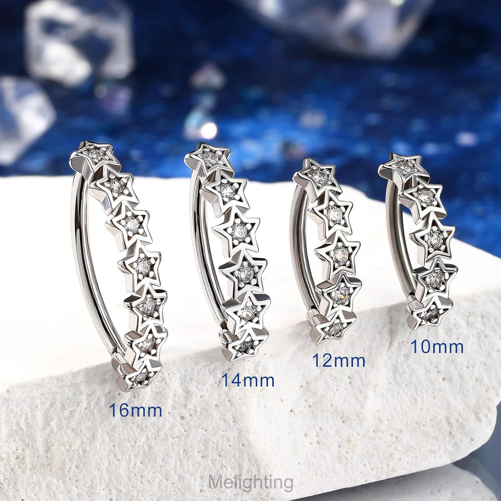 Star Belly Button Ring 14G Reverse Belly Ring Stainless Steel 316L 10/12/14/16 mm Belly Piercing Clicker Clear CZ Belly Piercing Jewelry for Women - 我的商店我的商店我的商店