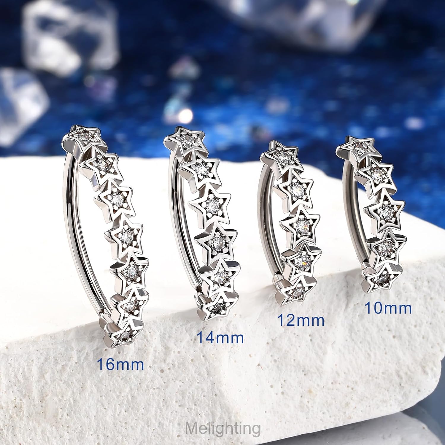Star Belly Button Ring 14G Reverse Belly Ring Stainless Steel 316L 10/12/14/16 mm Belly Piercing Clicker Clear CZ Belly Piercing Jewelry for Women - 我的商店我的商店我的商店