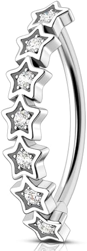 Star Belly Button Ring 14G Reverse Belly Ring Stainless Steel 316L 10/12/14/16 mm Belly Piercing Clicker Clear CZ Belly Piercing Jewelry for Women - 我的商店我的商店我的商店