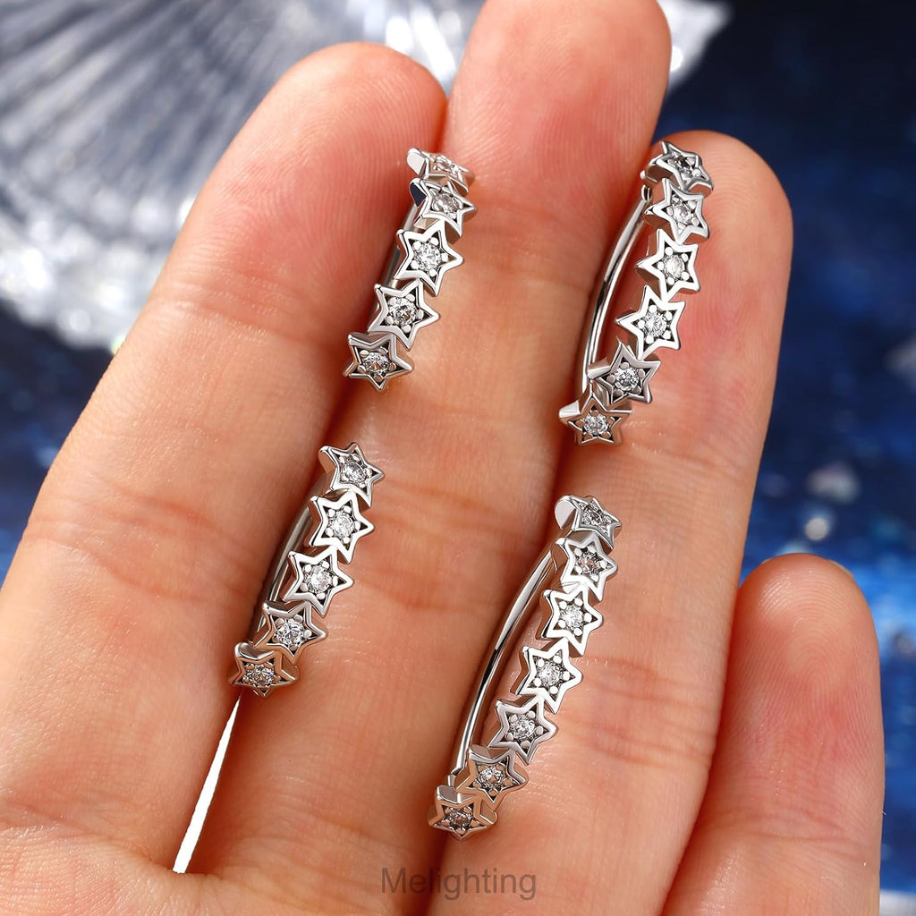 Star Belly Button Ring 14G Reverse Belly Ring Stainless Steel 316L 10/12/14/16 mm Belly Piercing Clicker Clear CZ Belly Piercing Jewelry for Women - 我的商店我的商店我的商店