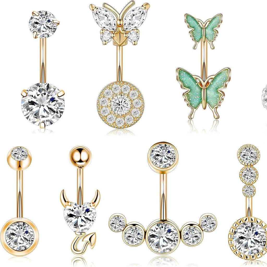 Steel Belly Button Ring for Women with Cute Butterfly Navel Rings Piercing Jewelry Pack - 我的商店我的商店我的商店