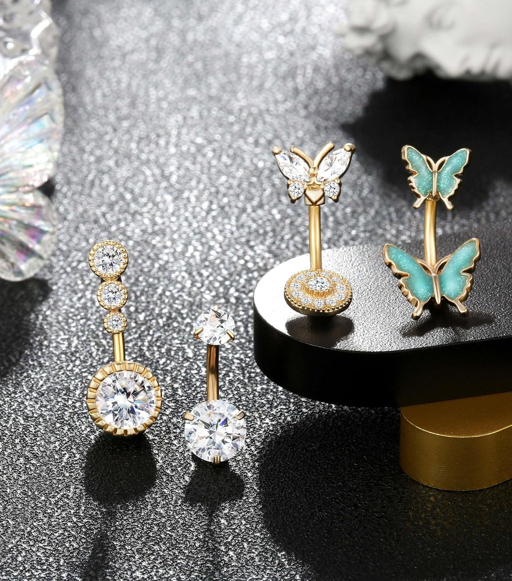 Steel Belly Button Ring for Women with Cute Butterfly Navel Rings Piercing Jewelry Pack - 我的商店我的商店我的商店
