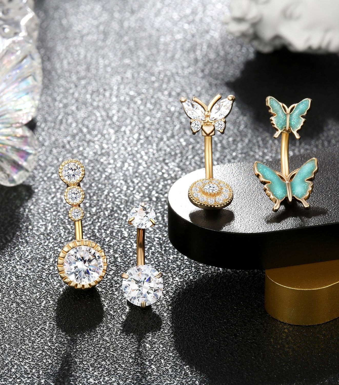 Steel Belly Button Ring for Women with Cute Butterfly Navel Rings Piercing Jewelry Pack - 我的商店我的商店我的商店