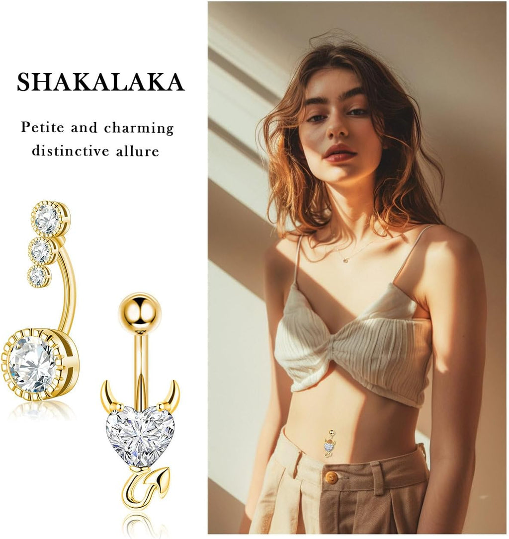 Steel Belly Button Ring for Women with Cute Butterfly Navel Rings Piercing Jewelry Pack - 我的商店我的商店我的商店