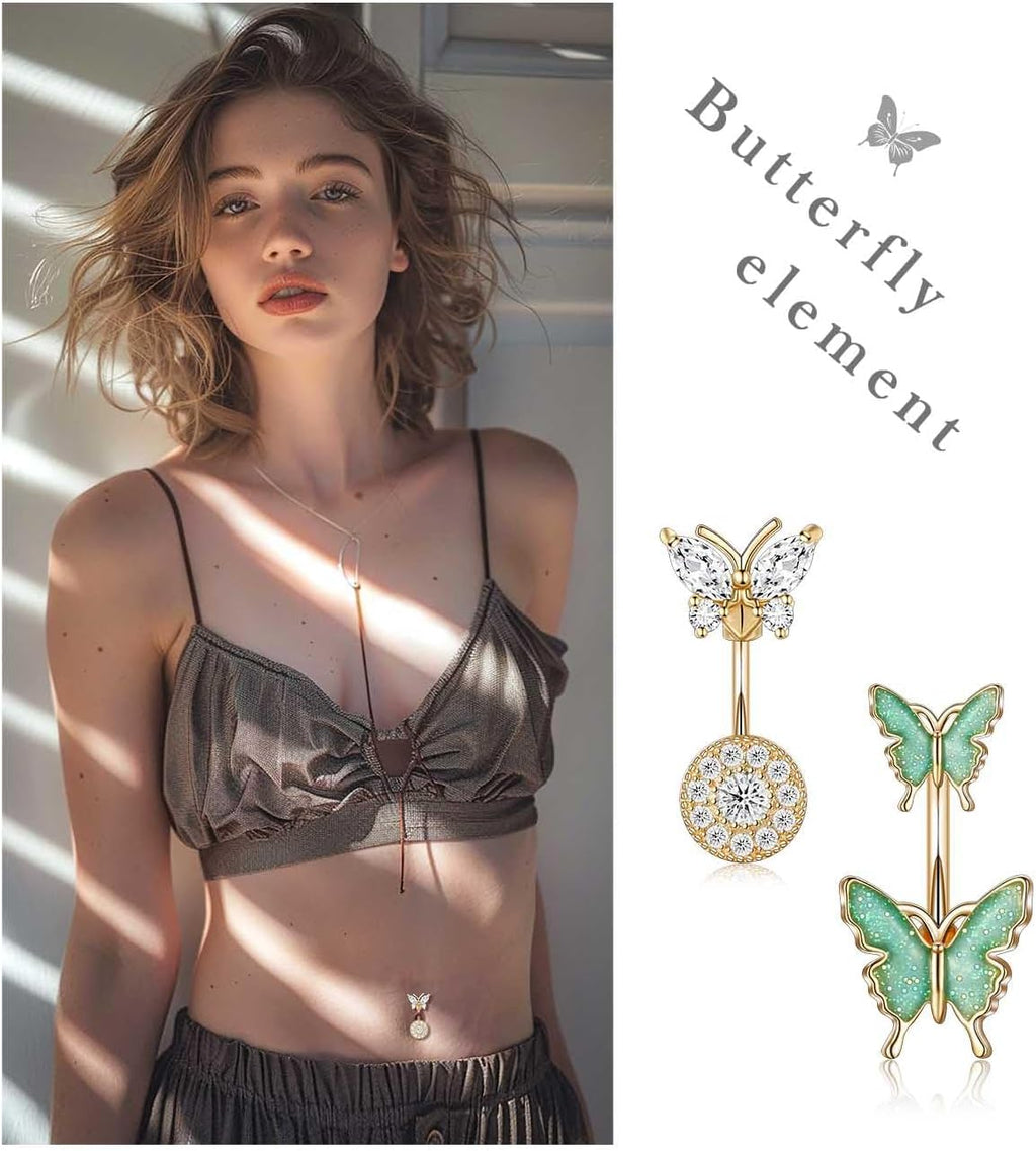 Steel Belly Button Ring for Women with Cute Butterfly Navel Rings Piercing Jewelry Pack - 我的商店我的商店我的商店