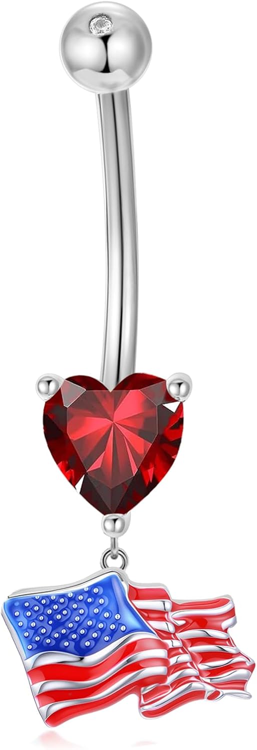 Sterling Silver 14G Belly Button Rings Cross/Cat/Butterfly/Cow/Skull/Birthstone Heart Navel Rings 16mm Body Piercing Jewelry for Women - 我的商店我的商店我的商店