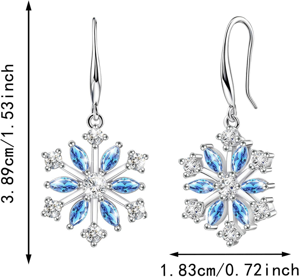 Sterling Silver Snowflakes Earrings for Women Hypoallergenic Sparkly Blue Cubic Zirconia Drop Dangle Earrings Christmas Winter Gifts for Her Wife Mom - 我的商店我的商店我的商店