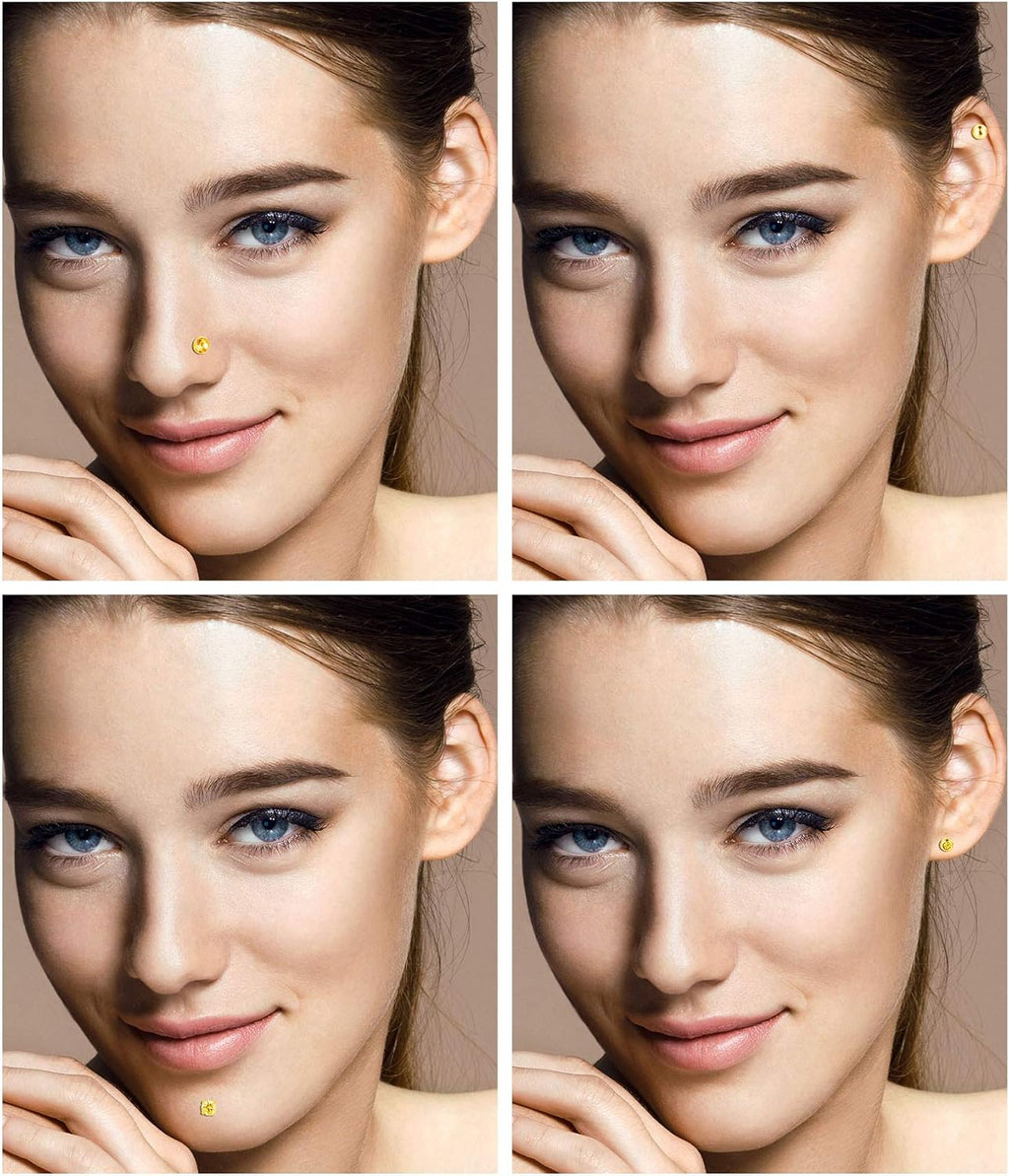 Sumind Nose Studs 16g Tragus Piercing Jewelry Gold Flat Back Earrings Diamond Crystal Lip Rings Stainless Steel Labret Bars Body Piercing Jewelry for Women Men, 6 Designs - QIAO CrystalQIAO CrystalQIAO Crystal