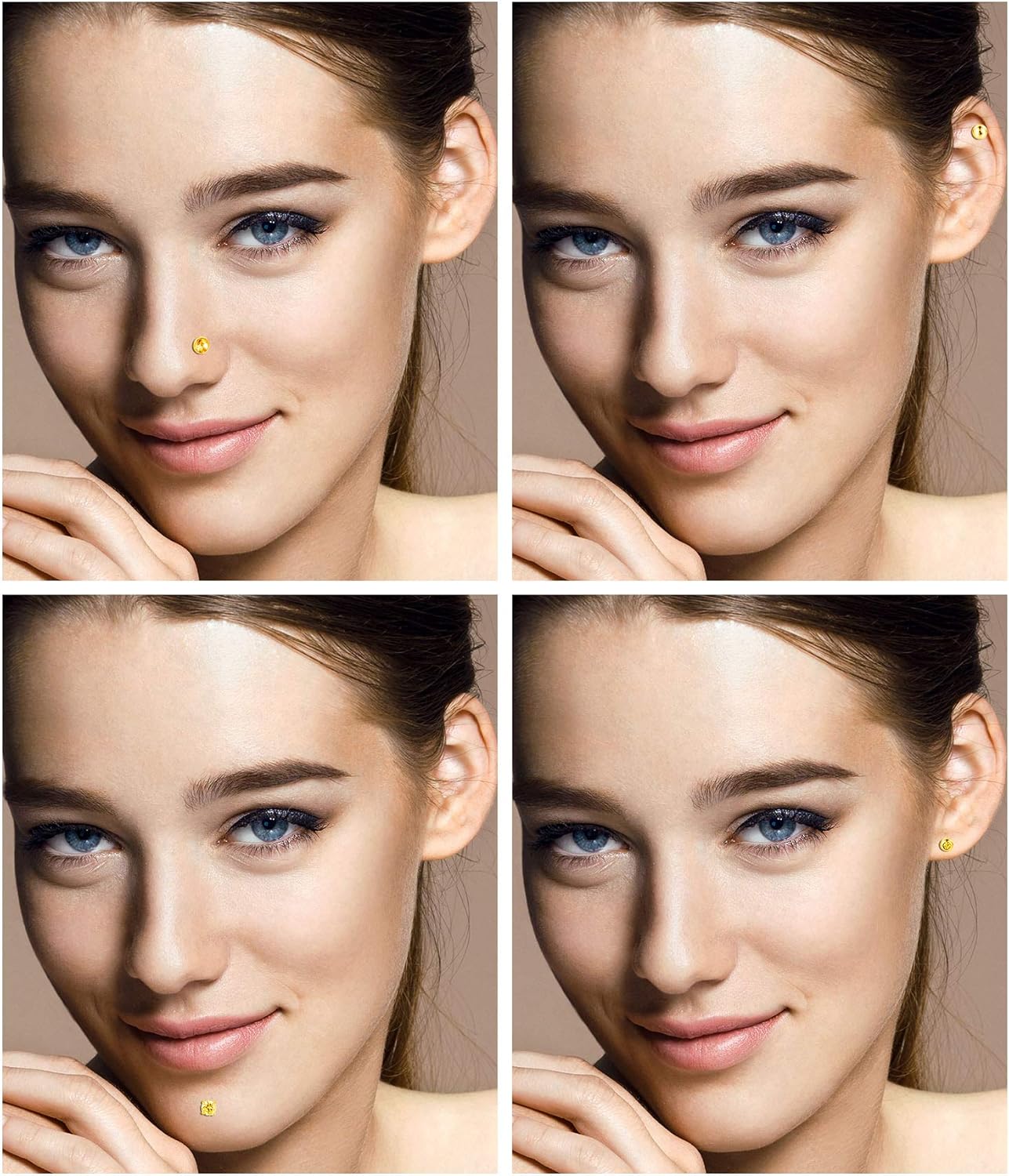 Sumind Nose Studs 16g Tragus Piercing Jewelry Gold Flat Back Earrings Diamond Crystal Lip Rings Stainless Steel Labret Bars Body Piercing Jewelry for Women Men, 6 Designs - QIAO CrystalQIAO CrystalQIAO Crystal