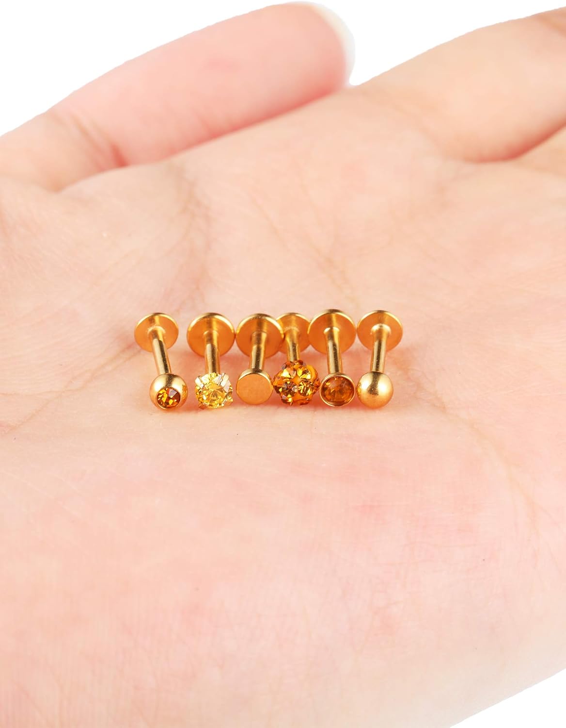 Sumind Nose Studs 16g Tragus Piercing Jewelry Gold Flat Back Earrings Diamond Crystal Lip Rings Stainless Steel Labret Bars Body Piercing Jewelry for Women Men, 6 Designs - QIAO CrystalQIAO CrystalQIAO Crystal