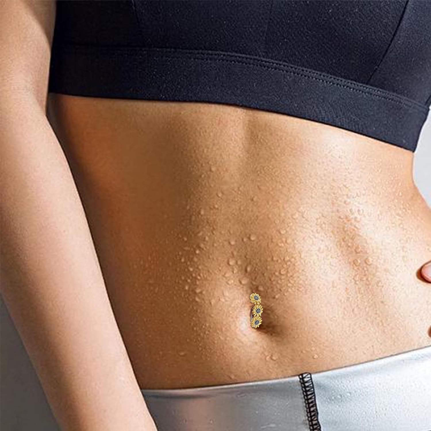 Sunflower Daisy Belly Button Ring Dangle Hoop 925 Sterling Silver Hypoallergenic Belly Button Piercing Body Navel Rings Sexy Belly Button Jewelry Gifts for Women (14G) - 我的商店我的商店我的商店