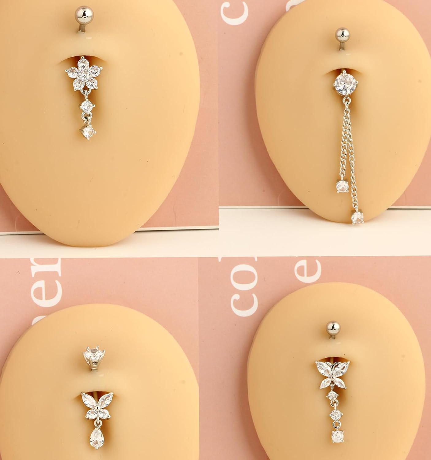 Surgical Stainless Steel Dangle Belly Button Rings for Women Belly Ring Dangling Piercing Jewelry with Heart Flower Butterfly Silver 14G - 我的商店我的商店我的商店