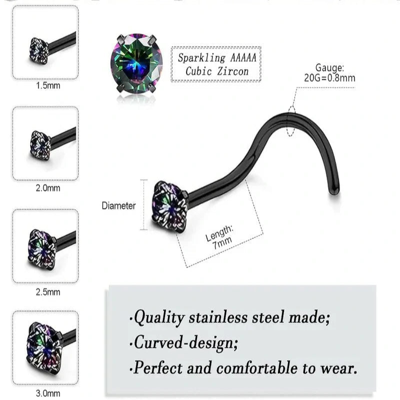 Surgical Stainless Steel Nose Studs Hypoallergenic Corkscrew Nose Piercing Stud - QIAO CrystalQIAO CrystalQIAO Crystal