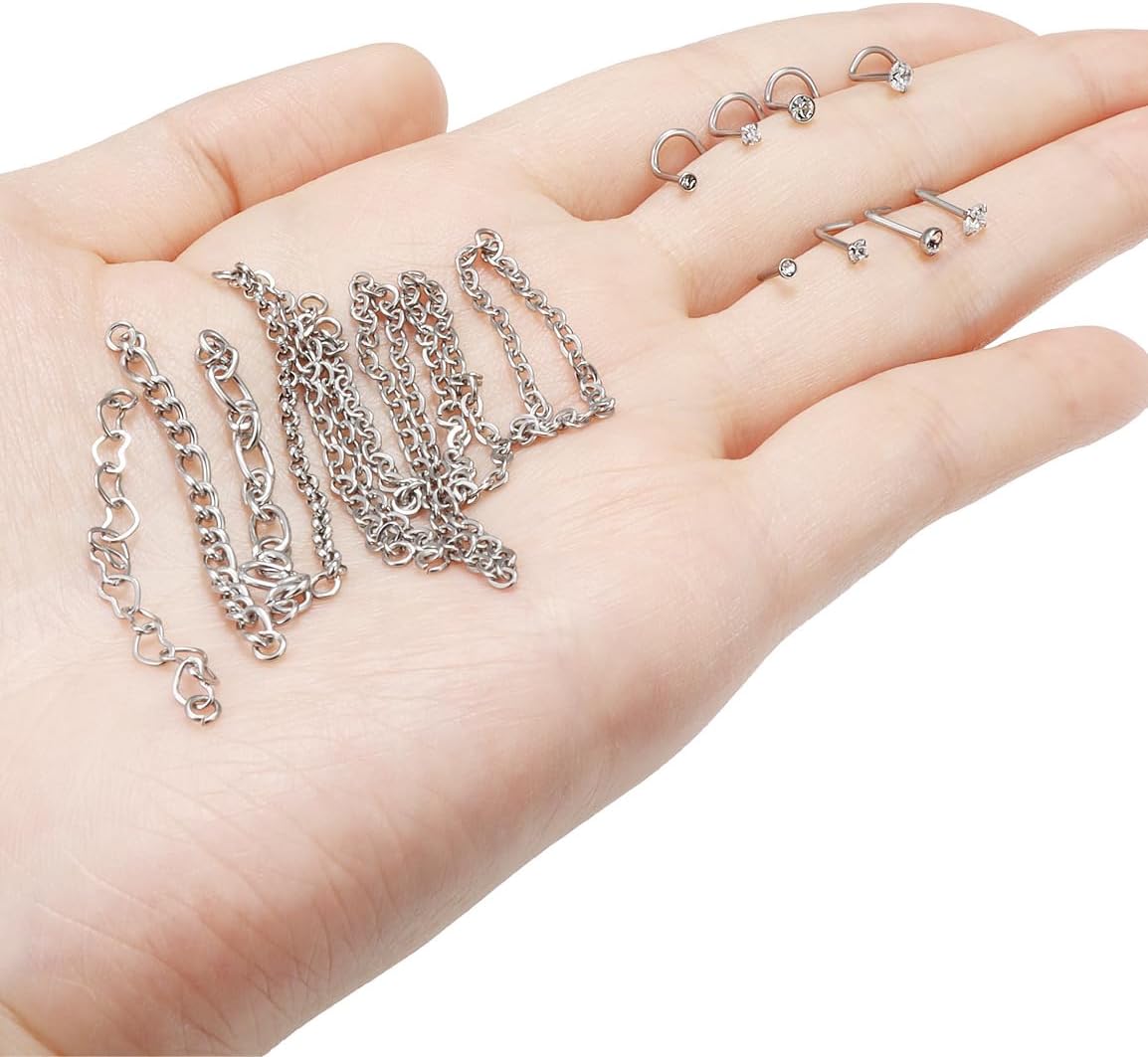 Surgical Steel Double Chains Corkscrew Shaped Bar Hypoallergenic - QIAO CrystalQIAO CrystalQIAO Crystal