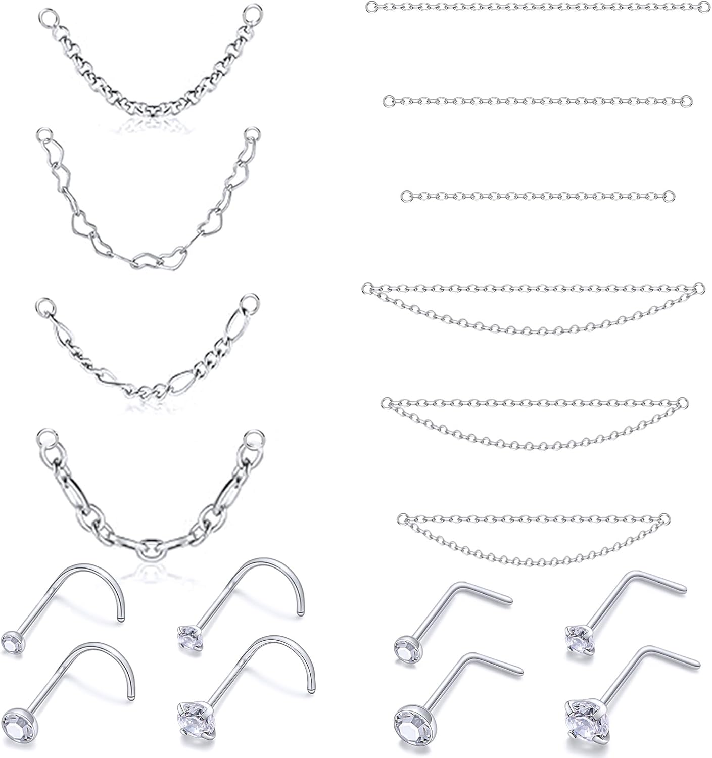 Surgical Steel Double Chains Corkscrew Shaped Bar Hypoallergenic - QIAO CrystalQIAO CrystalQIAO Crystal