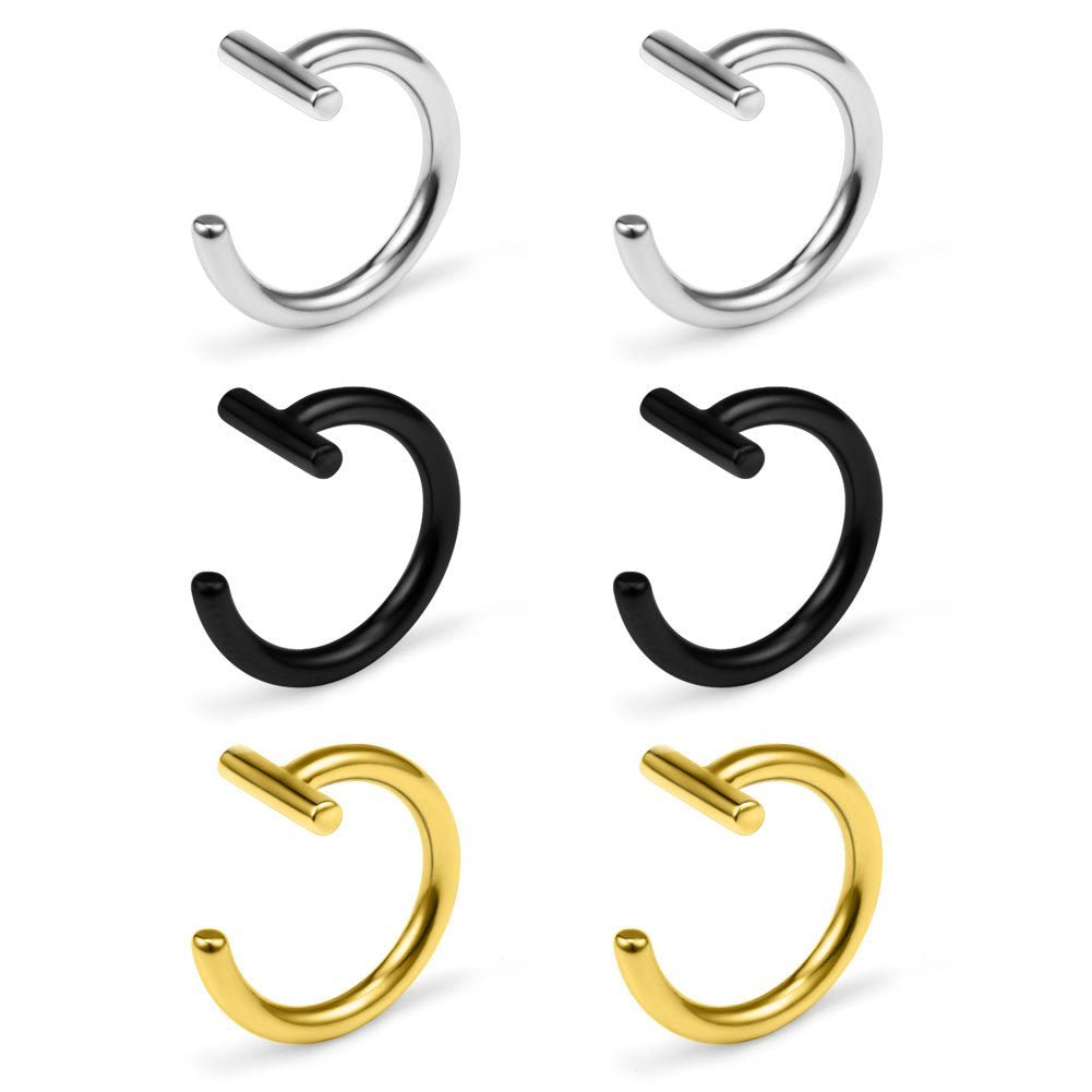 T Shaped Stainless Steel Gothic Clip on Non piercing Double Fake Cuff Lip Nose Ring Septum Hoop Women Men - QIAO Crystal我的商店QIAO Crystal